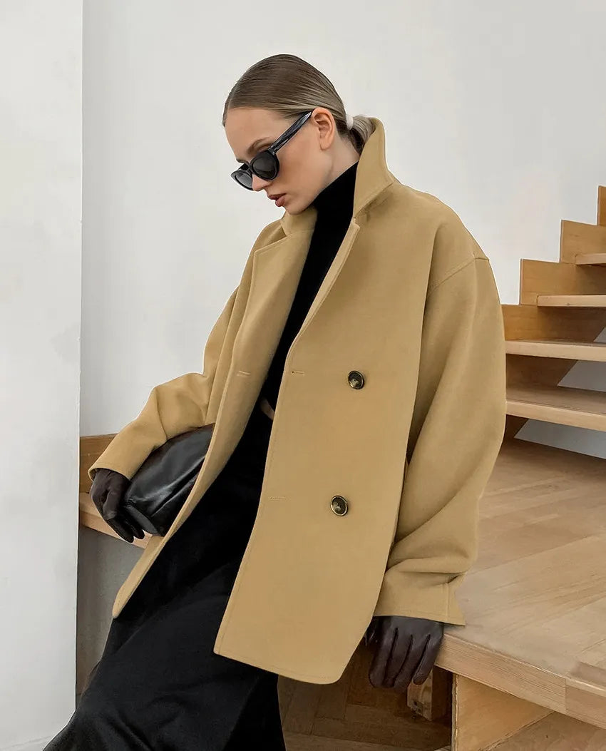 Mara Women’s Wool Coat – Short Double Breasted Jacket
