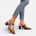 Women’s Leather Slingback Heels Block Heel Pointed Toe