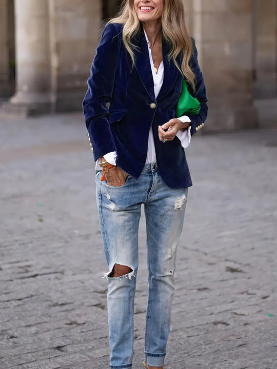 Odessa | Velvet Blazer with Button Detail