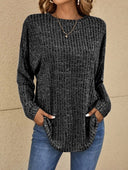 Isla Damen Waffelstrick-Oberteil – Langarm Freizeitpullover