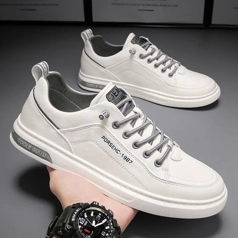 Lennox Men’s Casual Sneakers – Low Top White Leather Shoes