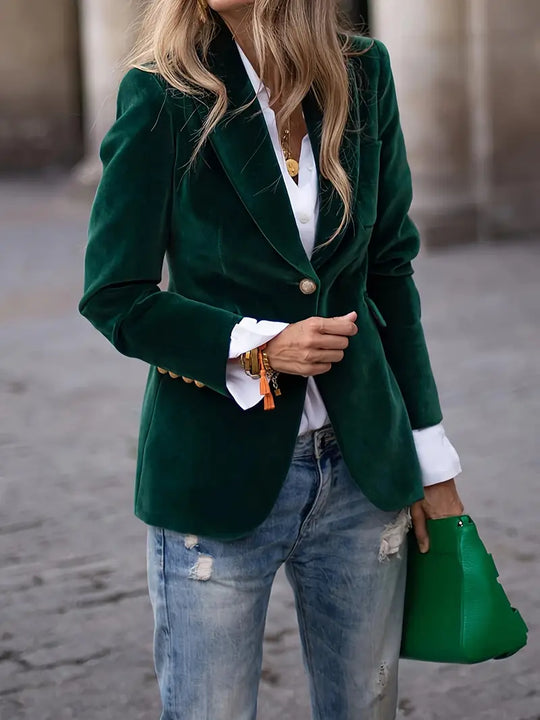 Odessa | Velvet Blazer with Button Detail