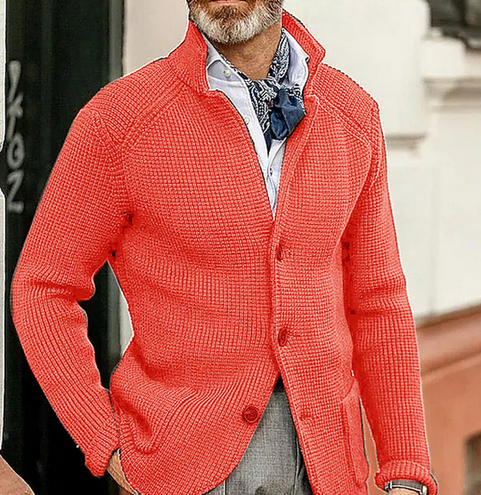 Harrison Men’s Knit Cardigan – Button-Up with Suede Details