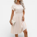 Women’s Pleated Midi Dress Mid Waist Elegant Wear