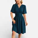 Women’s Pastel V-Neck Midi Dress Fitted Waist Elegant