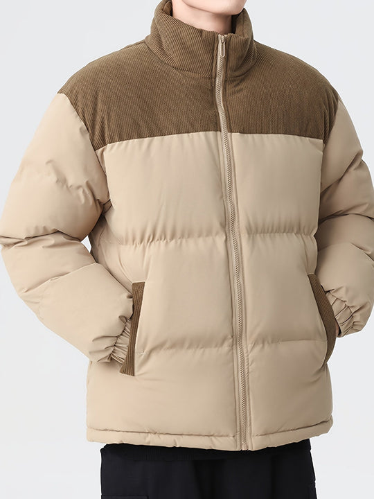 Rowan Men’s Puffer Jacket – Two Tone Quilted Winter Coat Beige
