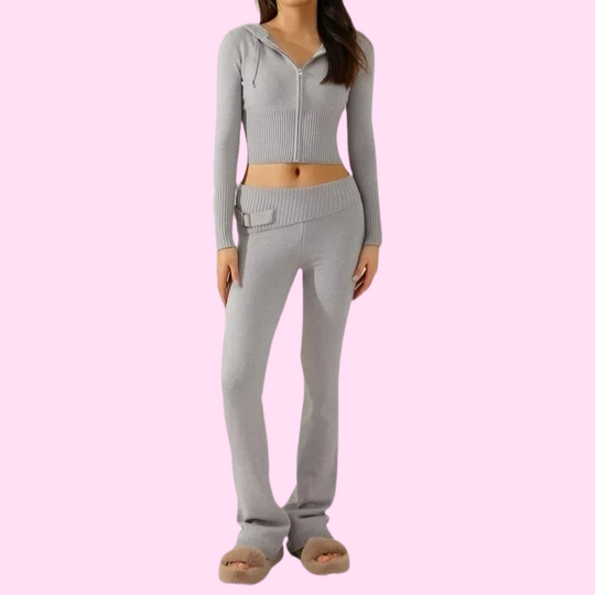 Alessia Women’s Knit Set – Cropped Cardigan and Flared Pants