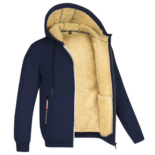 Caleb Men’s Fleece Jacket – Winter Zip Hoodie with Sherpa Lining