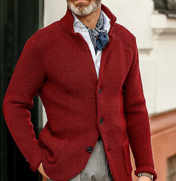 Harrison Men’s Knit Cardigan – Button-Up with Suede Details