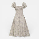 Women’s Floral Midi Dress Smocked Waist Puff Sleeve Summer