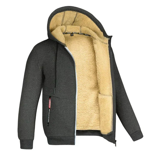 Caleb Men’s Fleece Jacket – Winter Zip Hoodie with Sherpa Lining