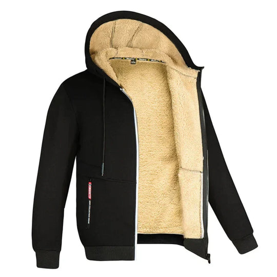 Caleb Men’s Fleece Jacket – Winter Zip Hoodie with Sherpa Lining