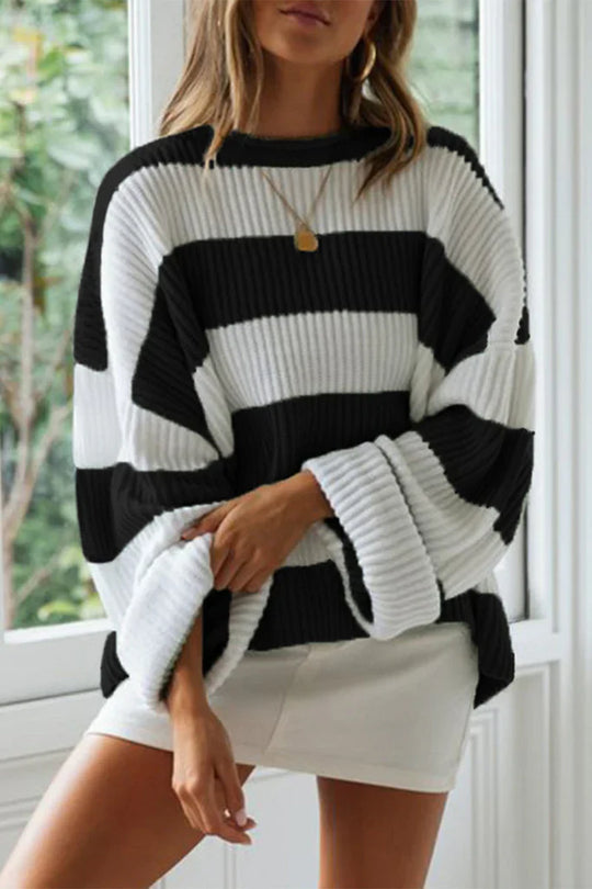Livia Women’s Striped Knit Sweater – Oversized Pullover Top