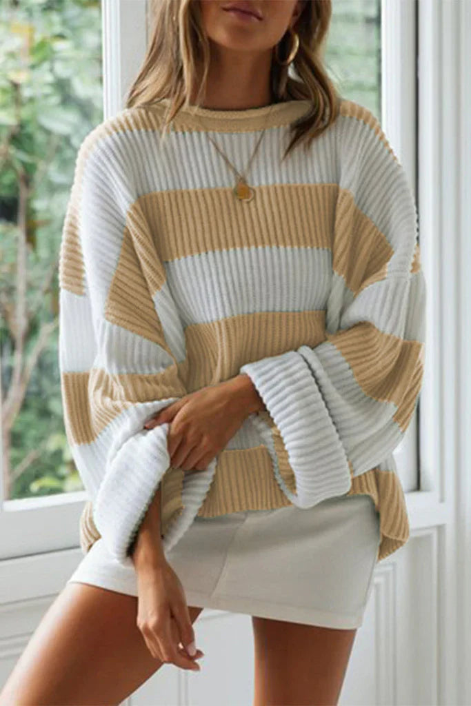 Livia Women’s Striped Knit Sweater – Oversized Pullover Top