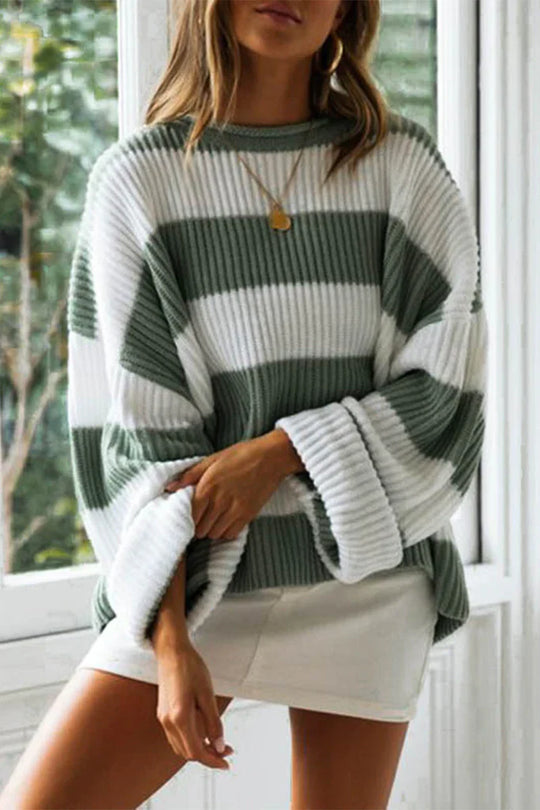 Livia Women’s Striped Knit Sweater – Oversized Pullover Top