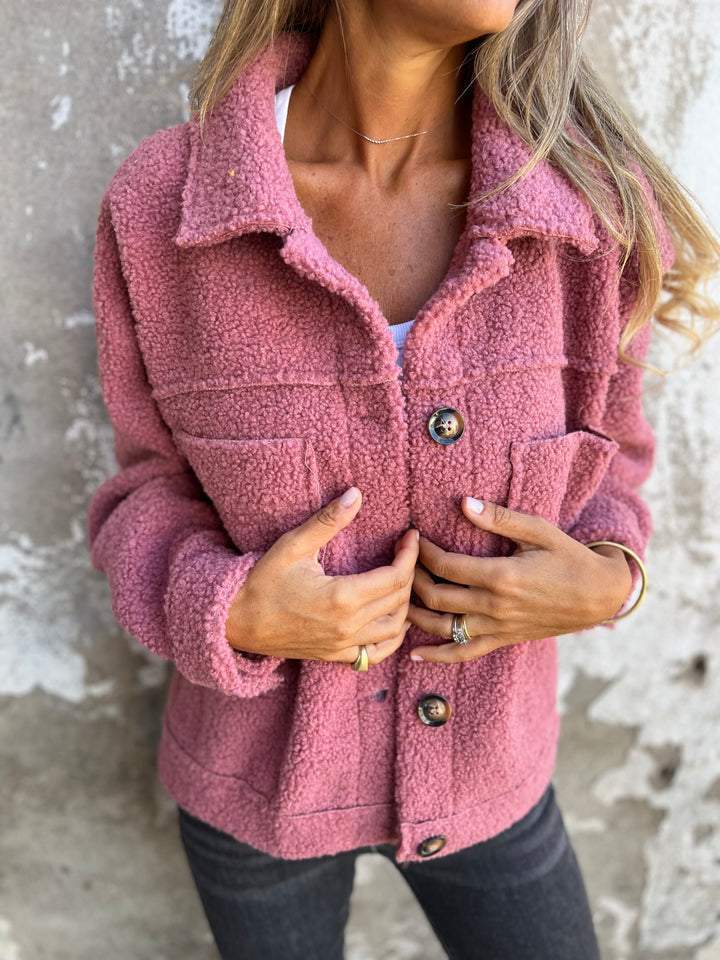 Alina Women’s Fleece Jacket – Long Sleeve Button Front Sherpa