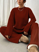 Noelle Damen Strickset – Langarm Pullover und Hosen mit weitem Bein