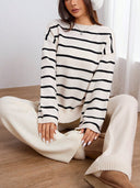 Noelle Damen Strickset – Langarm Pullover und Hosen mit weitem Bein