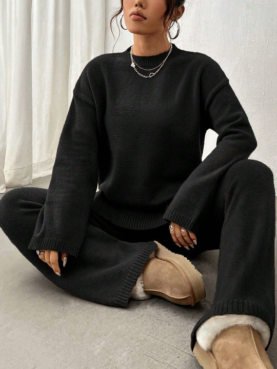 Noelle Women’s Knit Set – Long Sleeve Sweater and Wide Leg Pants