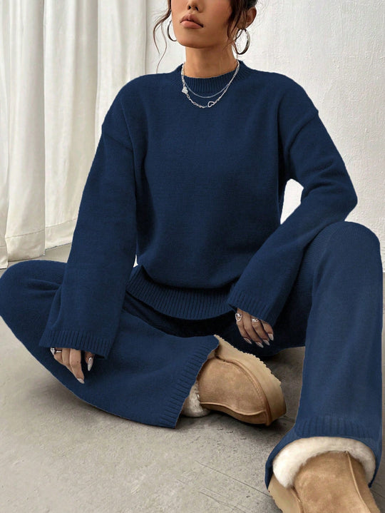 Noelle Women’s Knit Set – Long Sleeve Sweater and Wide Leg Pants