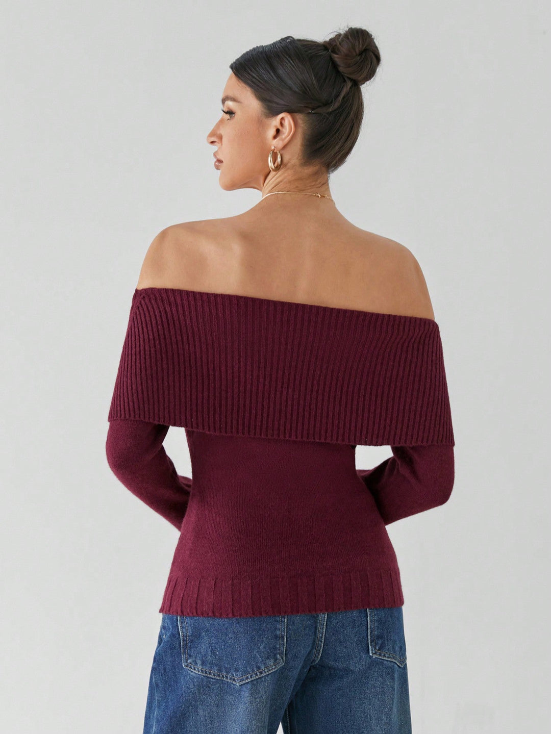 Liana Women’s Knit Sweater – Off Shoulder Long Sleeve Pullover