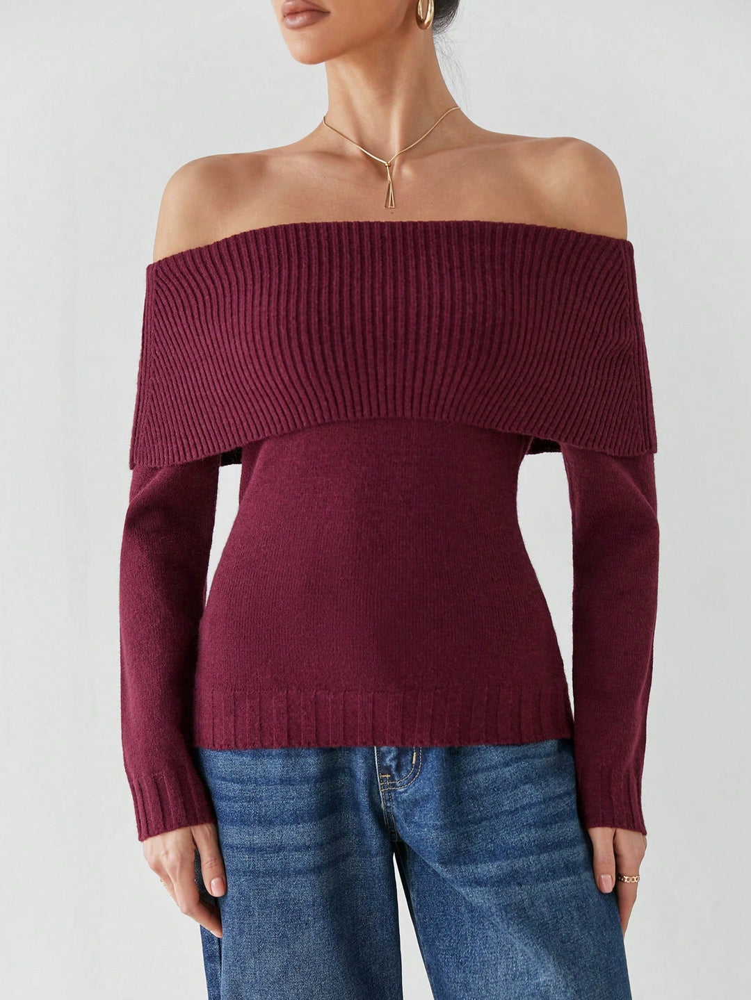 Liana Women’s Knit Sweater – Off Shoulder Long Sleeve Pullover