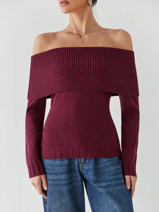 Liana Women’s Knit Sweater – Off Shoulder Long Sleeve Pullover