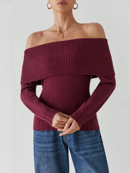 Liana Women’s Knit Sweater – Off Shoulder Long Sleeve Pullover