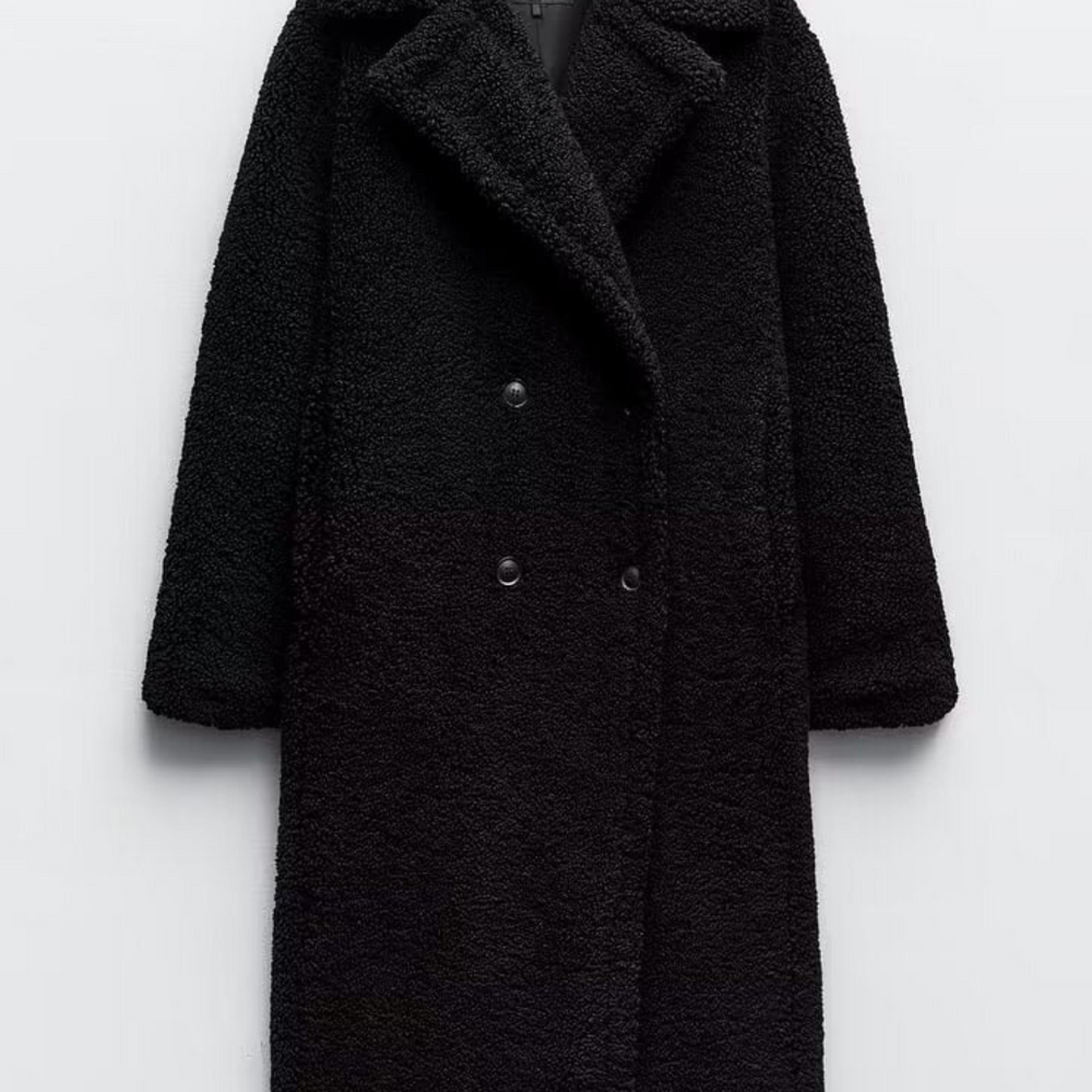 Maya Women’s Teddy Long Coat – Double Breasted Winter Jacket