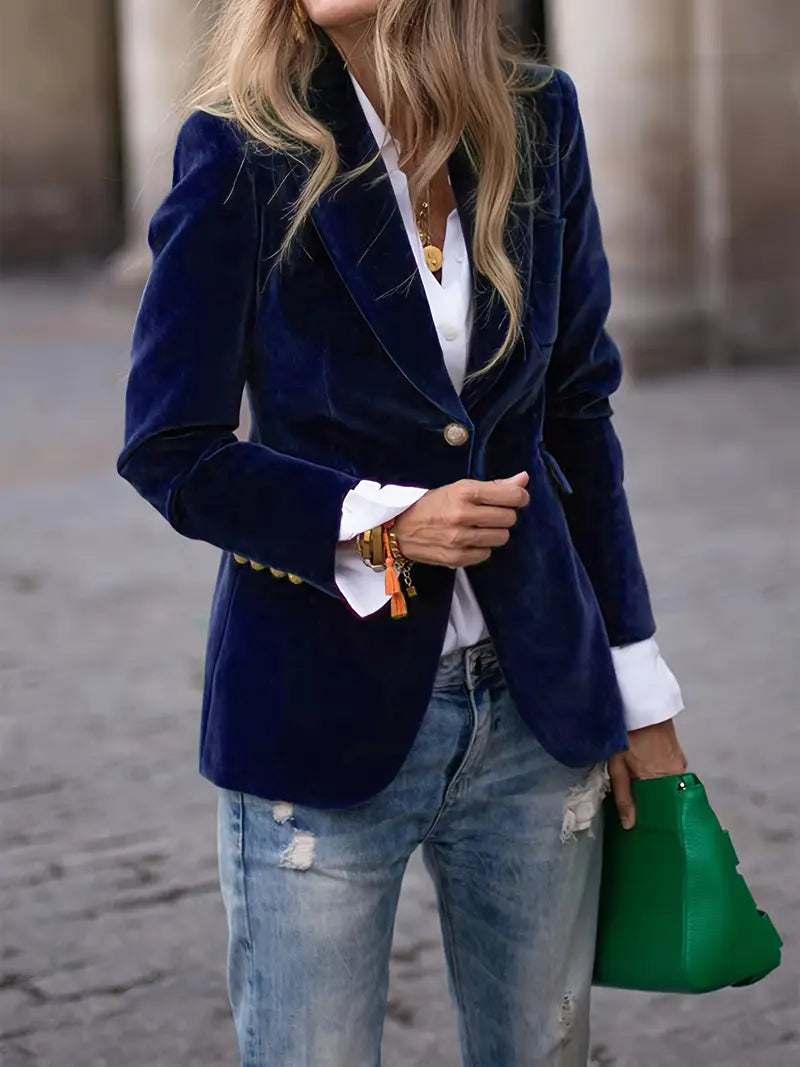 Odessa | Velvet Blazer with Button Detail
