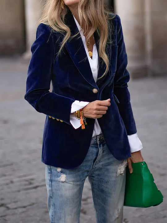 Odessa | Velvet Blazer with Button Detail