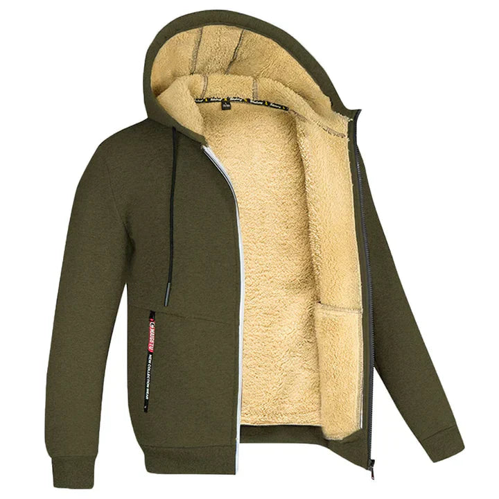 Caleb Men’s Fleece Jacket – Winter Zip Hoodie with Sherpa Lining