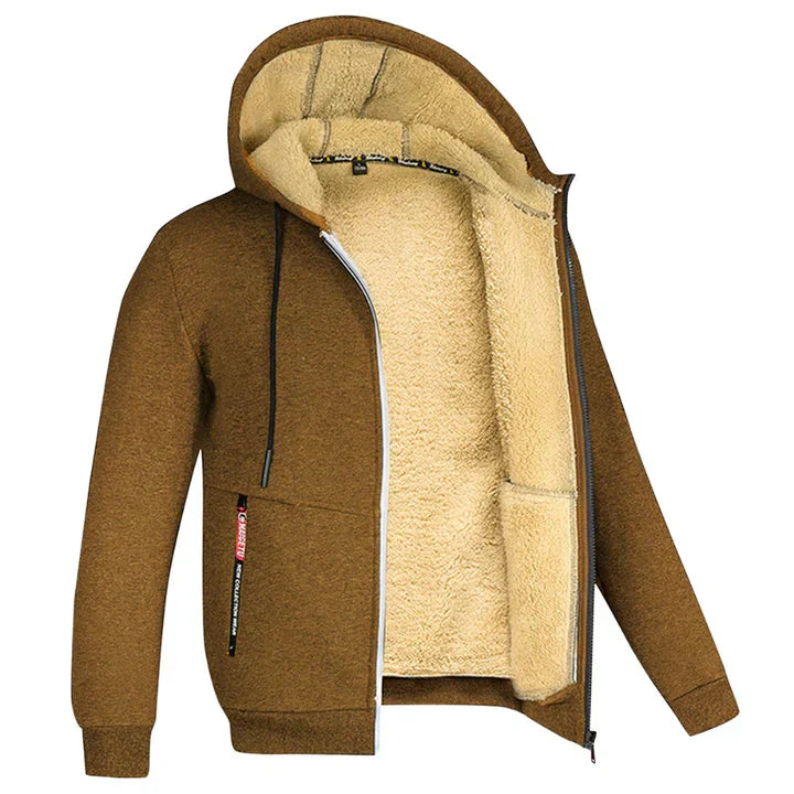 Caleb Men’s Fleece Jacket – Winter Zip Hoodie with Sherpa Lining