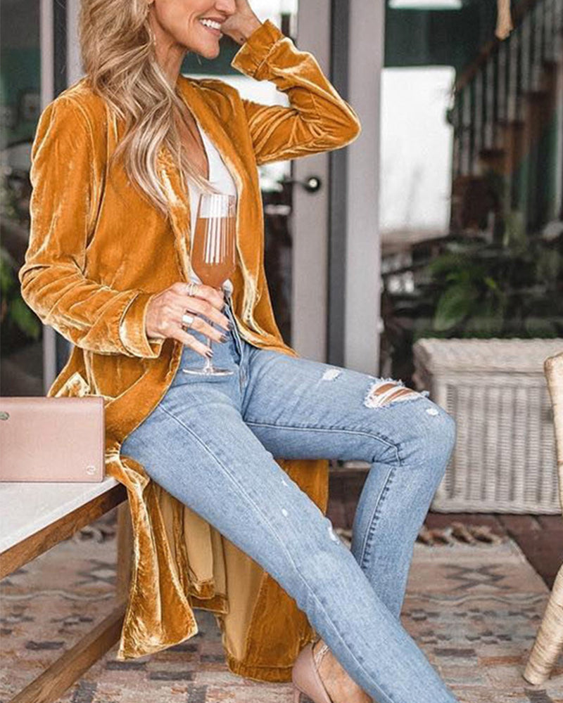 Elora Women’s Long Cardigan – Open Front Velvet Duster