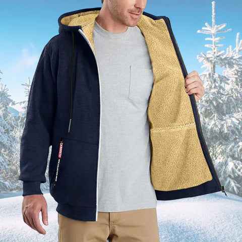 Caleb Men’s Fleece Jacket – Winter Zip Hoodie with Sherpa Lining