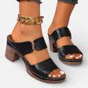 Women’s Leather Chunky Heel Sandals – Comfort Open Toe Summer Slides