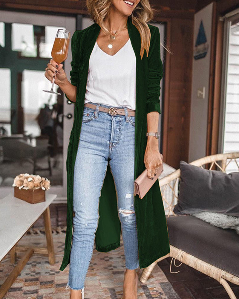 Elora Women’s Long Cardigan – Open Front Velvet Duster