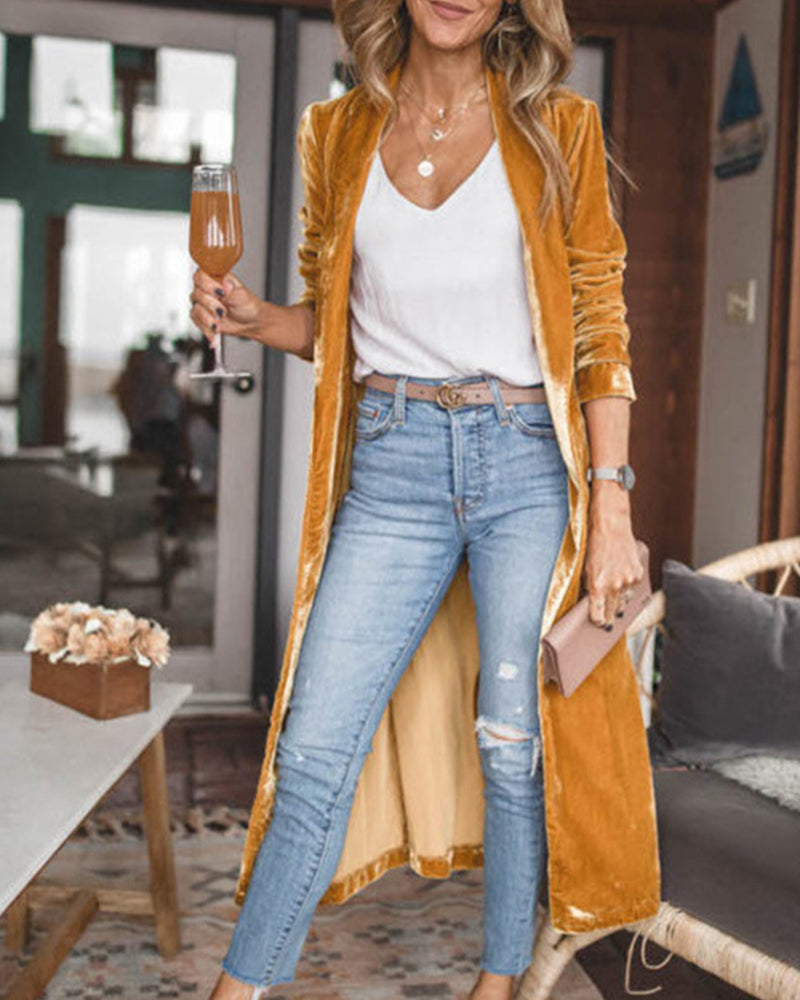 Elora Women’s Long Cardigan – Open Front Velvet Duster