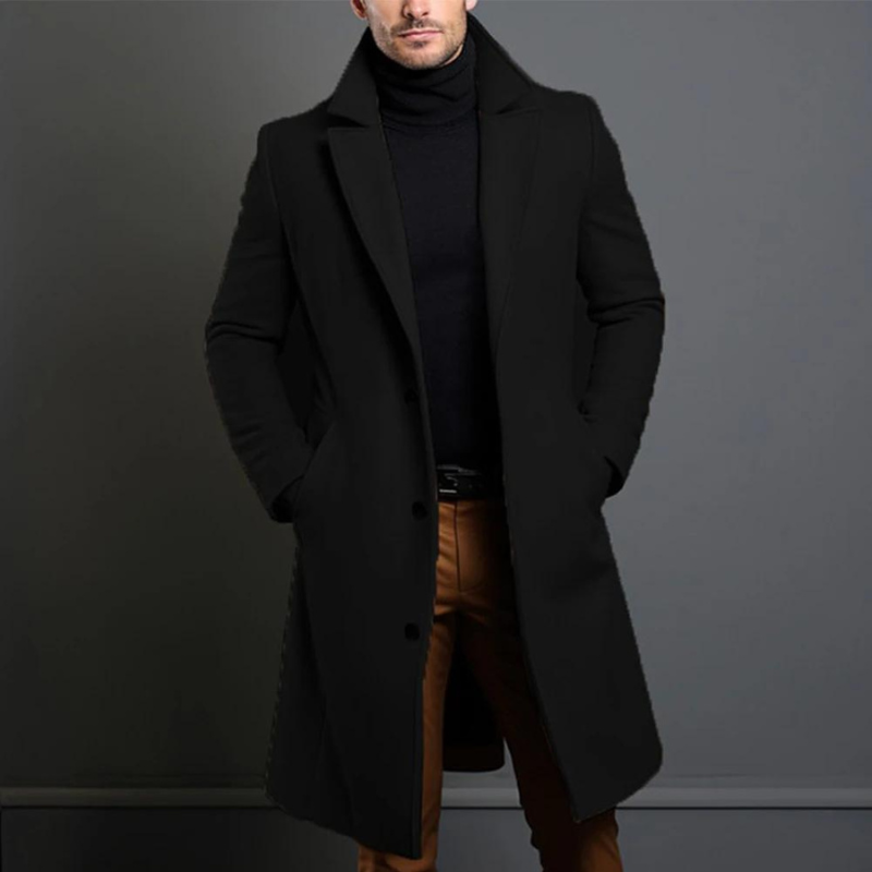 Dominic Men’s Overcoat – Single-Breasted Long Coat