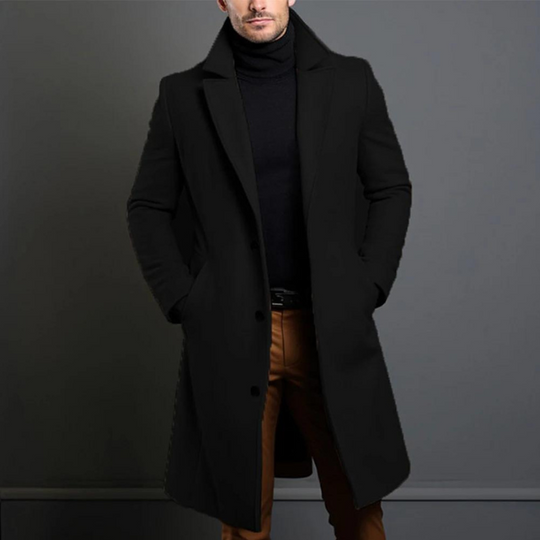 Dominic Men’s Overcoat – Single-Breasted Long Coat