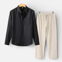Men’s Linen Shirt and Pants Set Lightweight Casual Outfit