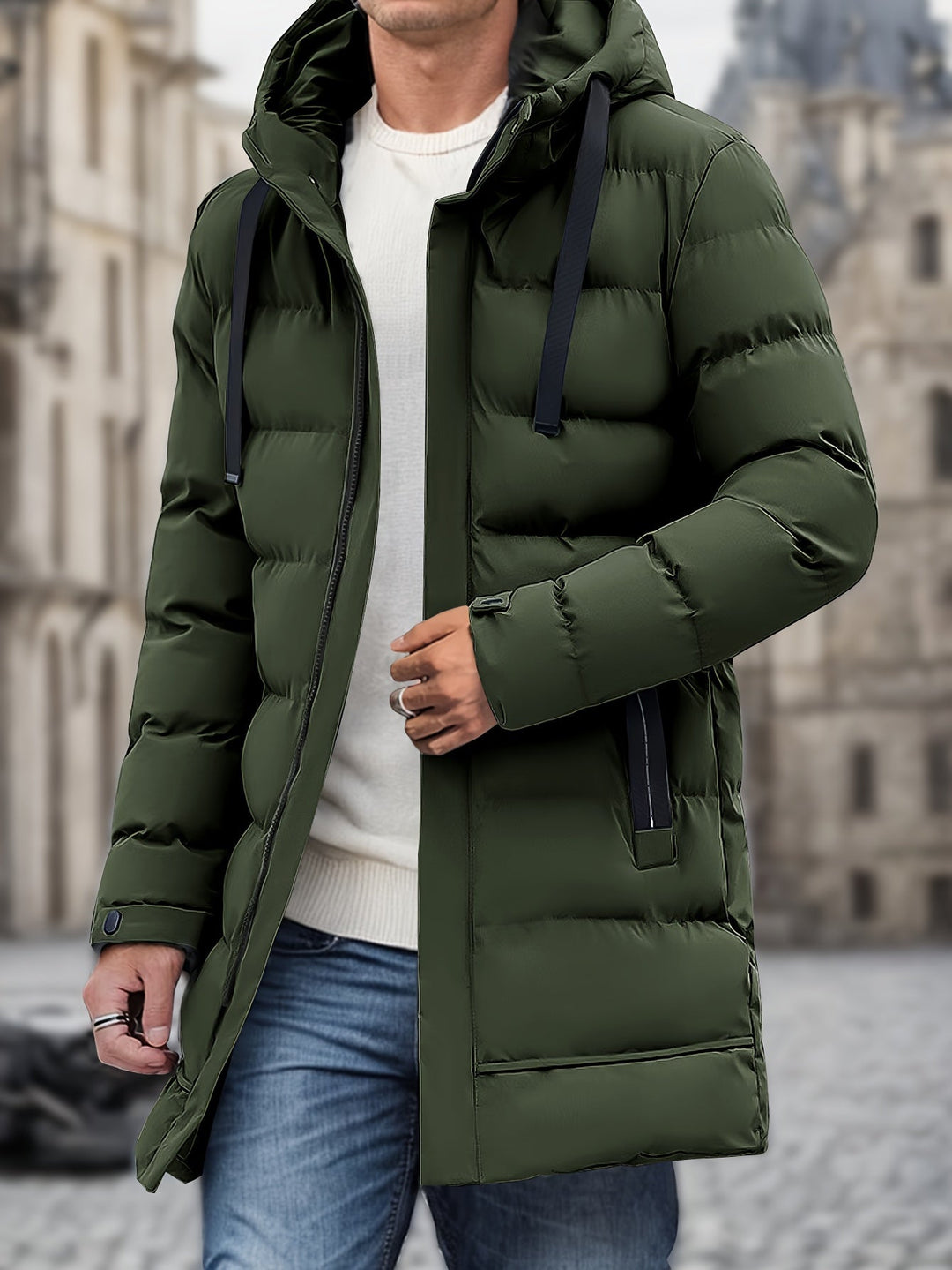 Jeffrey Men’s Puffer Jacket – Long Winter Coat with Hood