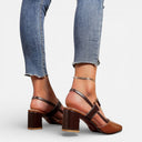 Women’s Leather Slingback Heels Block Heel Pointed Toe