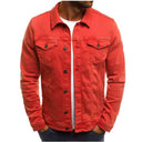 Red denim jacket on a white background