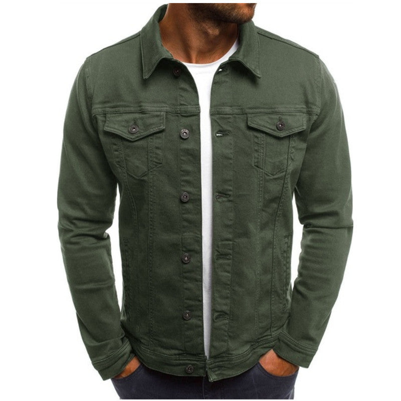 Green jacket worn by a person on a white background