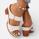 Women’s Leather Chunky Heel Sandals – Comfort Open Toe Summer Slides