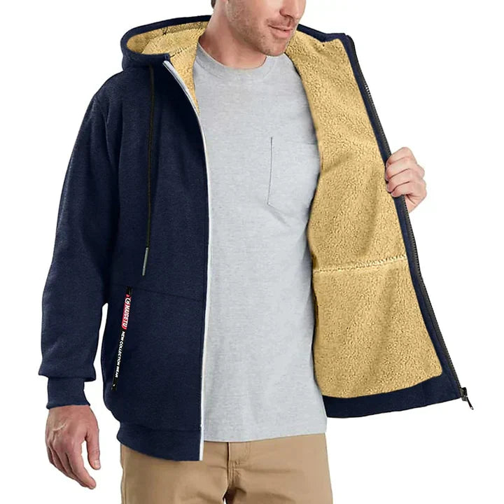 Caleb Men’s Fleece Jacket – Winter Zip Hoodie with Sherpa Lining
