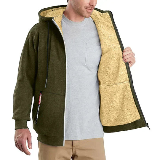 Caleb Men’s Fleece Jacket – Winter Zip Hoodie with Sherpa Lining