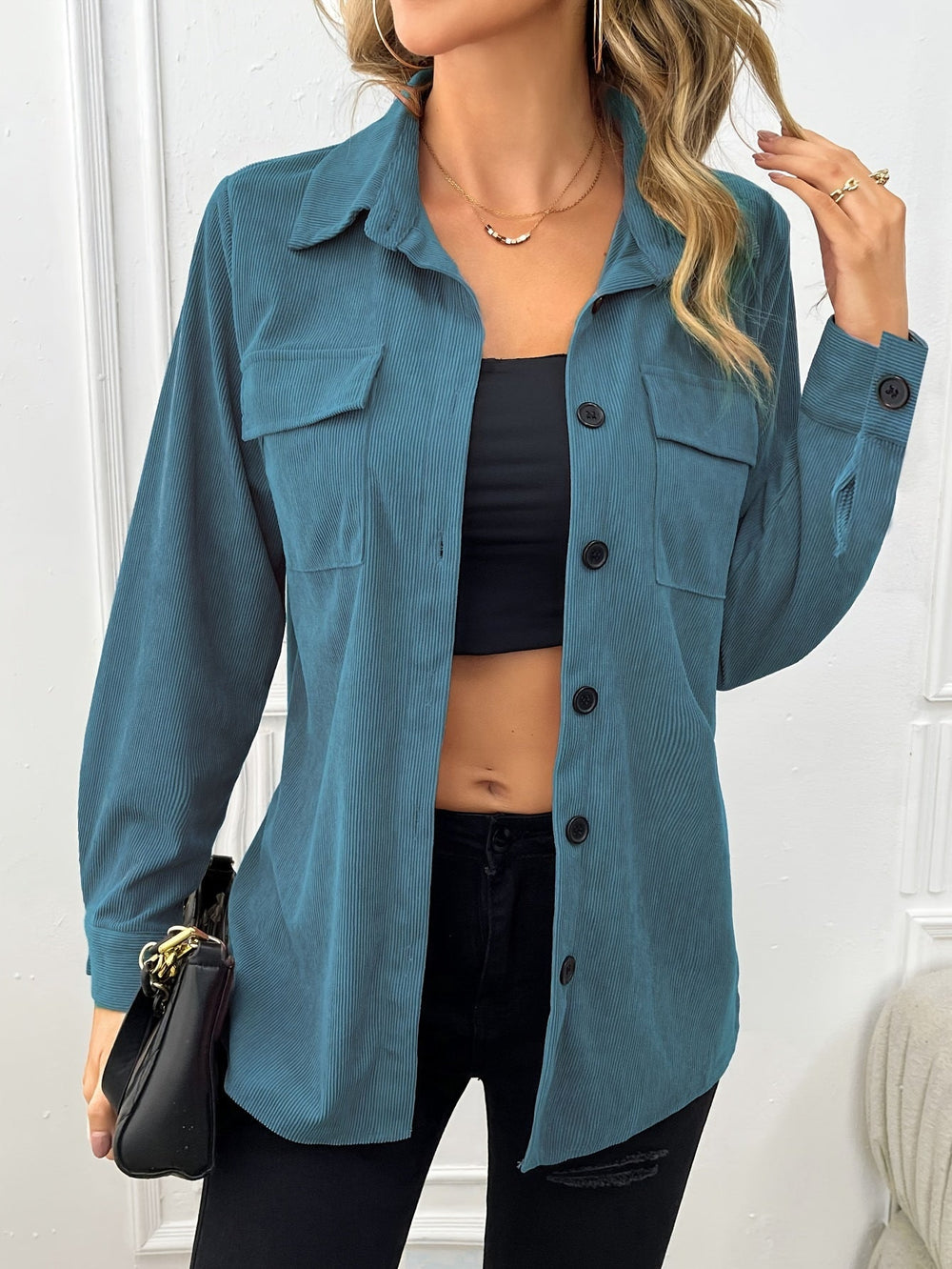 Claudine – Women’s corduroy button up shirt jacket