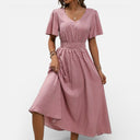 Women’s Polka Dot Dress Lightweight Flowy Midi Short Sleeve